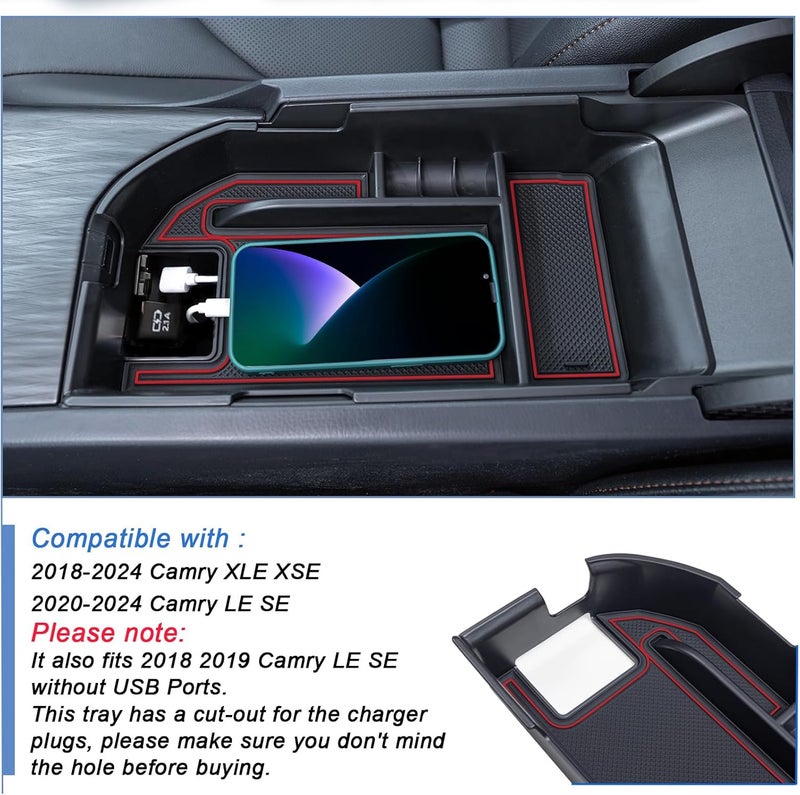 TOPINSTALL Red Center Console Organizer Compatible with 2018-2023 2024 Toyota Camry XLE XSE and 2020-2024 Camry LE SE with Dual USB Ports, Interior Accessories Armrest Tray Insert (Not for 2025) - Image 4